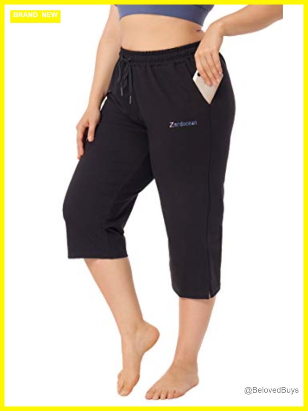 Plus Size Capri Sweatpants Jersey Knit Crop Pockets Drawstring Yoga Lounge